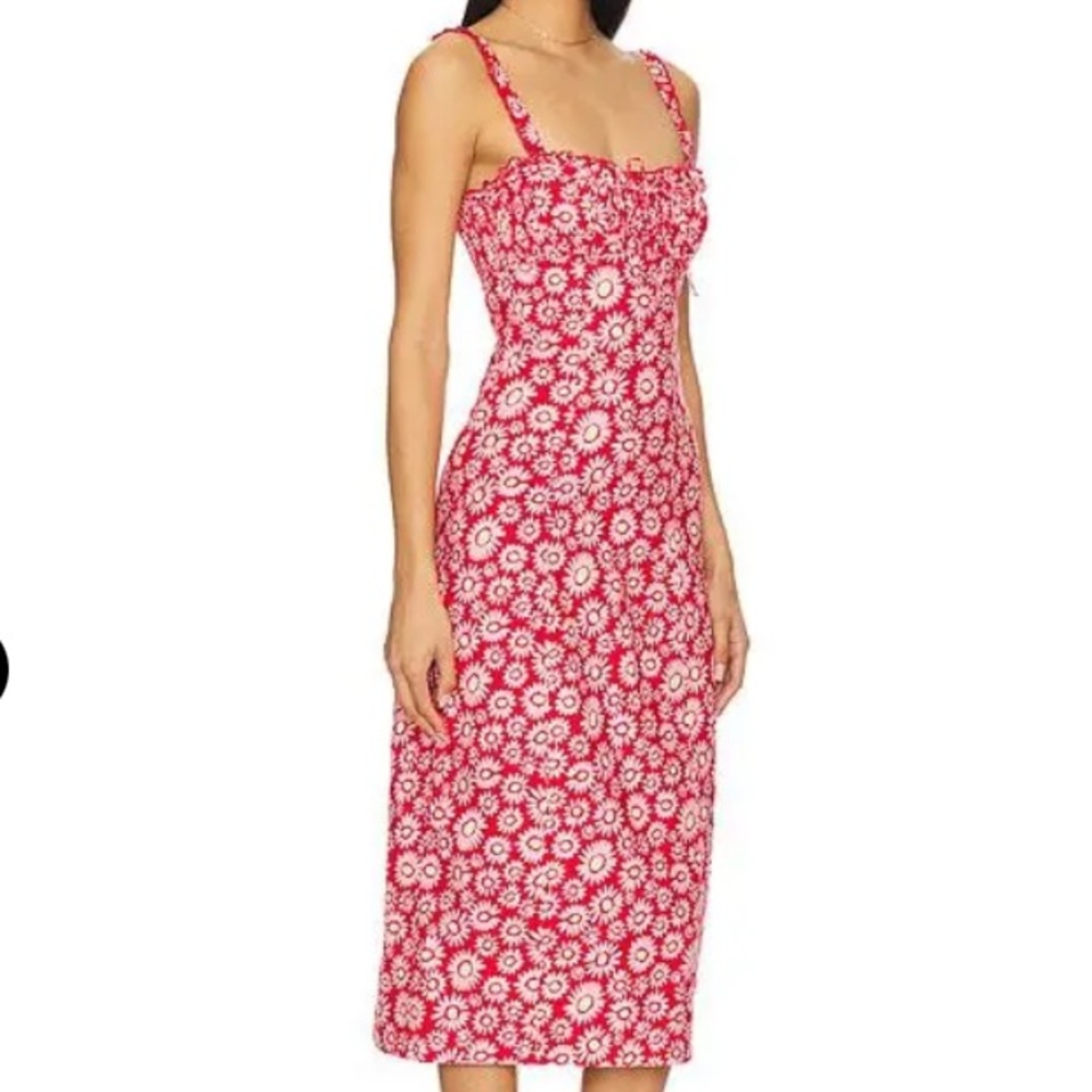 Free People Lucinda Tomato Daisy Midi Dress Lace Up Back Size M Spaghetti Straps - Picture 2 of 13